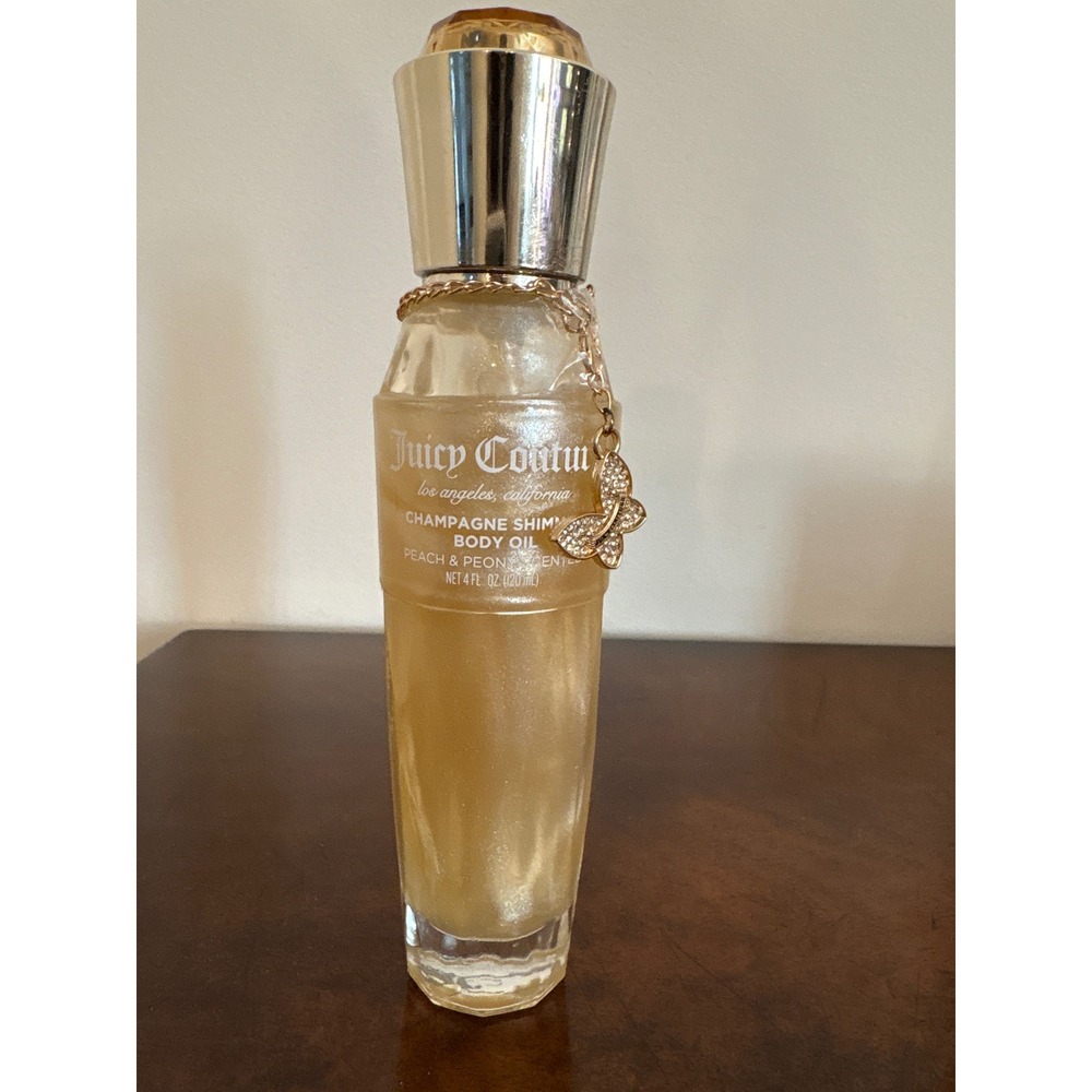 Juicy Couture Champagne Shimmer Body Oil Peach Peony Scent 4oz Butterfly Charm